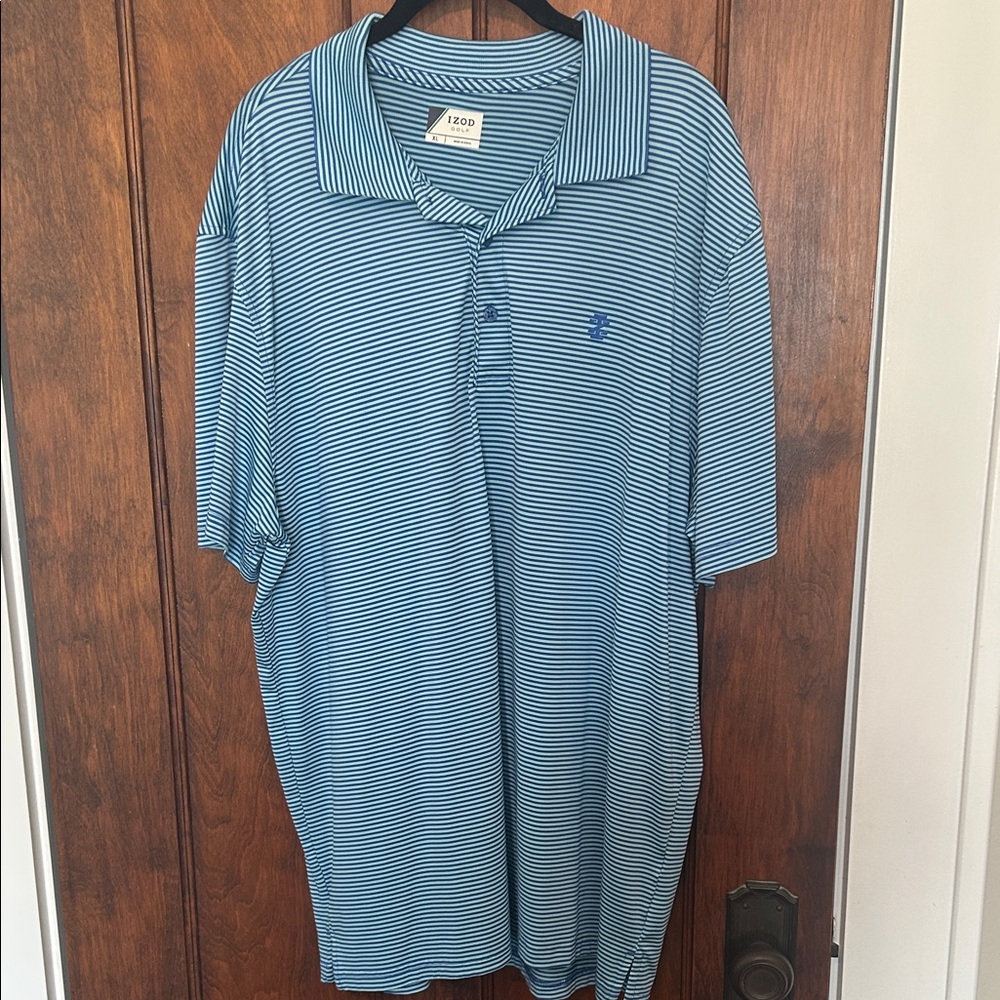 Izod Men's Polo Shirt in Navy and Light Blue Pinstripes